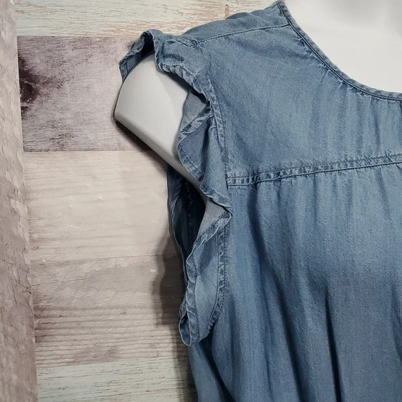 Time and Tru Sz XL 16-18 Chambray Woven Flutter Sleeve Dress New 925 - Picture 5 of 9